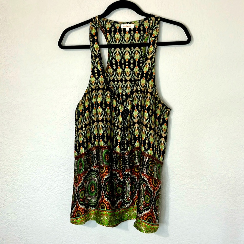 Sundance Silk Razorback Tank Boho Print L